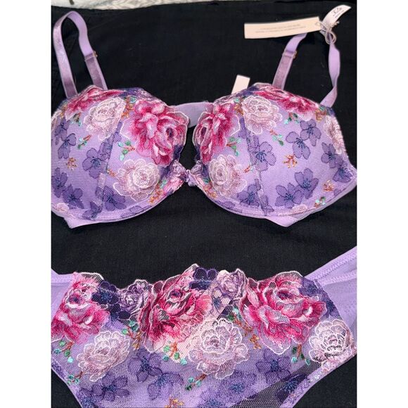 💜 Victoria’s Secret Dream Angels Embroidered Floral Lingerie Set- NWT SIZE Medi - Picture 2 of 7